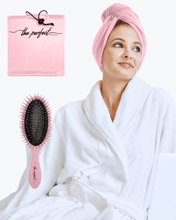 The Perfect Microfiber Hair Towel & Hairbrush Set (Pink) The Perfect Haircare